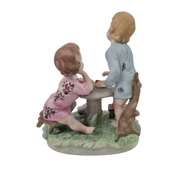 Vintage Works of Art Porcelain Figurine Two Children Playing Table Mario Benni - Picture 10 of 10